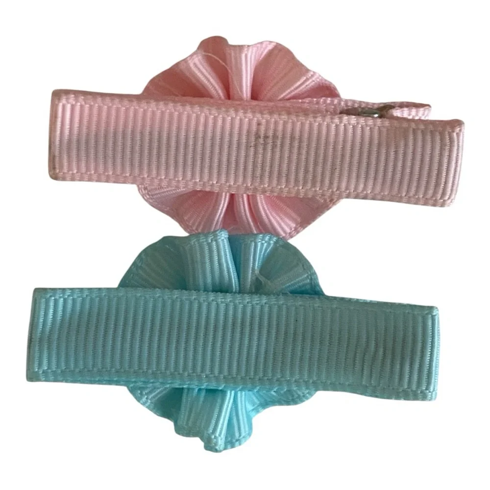 Girls Floral Hair Clips Pink and Blue Handmade